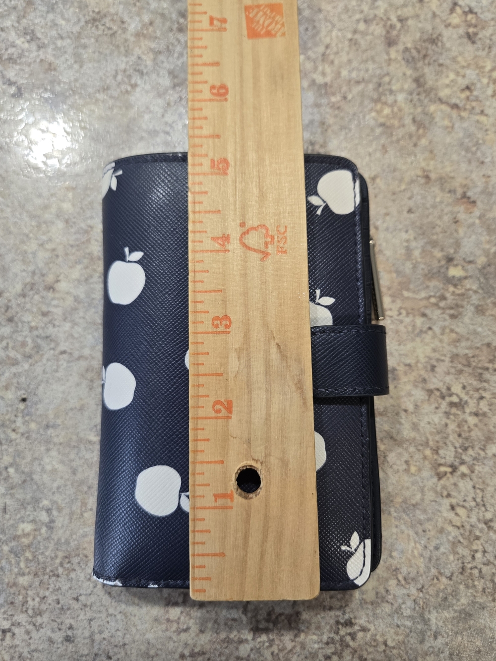 Kate Spade Staci Bifold Wallet Orchard Toss Apple Print Navy Blue Leather Read - Picture 6 of 9